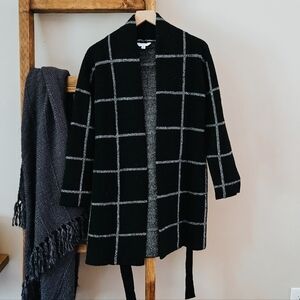 Black & White Windowpane Cardigan with Tie Belt (Size XS)